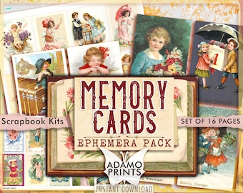 Memory Cards Ephemera Pack, ATC, Postcards, Printable Images, Vintage Images, Digital Collage, Printable Vintage, Scrapbooking Ephemera