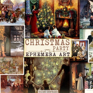 Christmas Party, December, Digital Images, Vintage Art, Collage Sheet Christmas, Vintage Cards, Scrapbook, Junk Journal, ATC, Download
