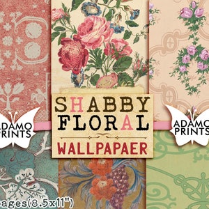 Shabby bloemenbehang, junk journaling kit, papier voor dagboek kit, wallpaper digitaal, digitaal papier, afdrukbare achtergrond, scrapbook kit