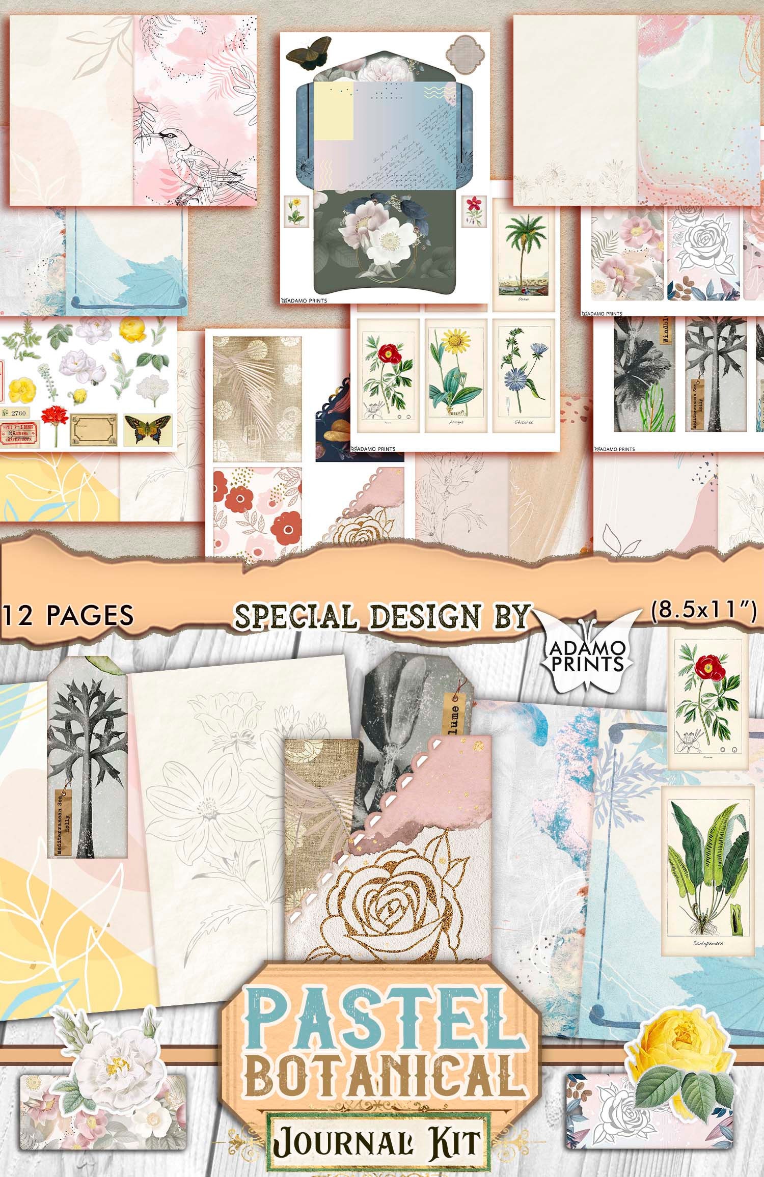 Pastel Botanical Journal Kit Journal Page Ephemera Journal Etsy