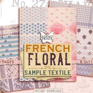 French Floral Sample Textile, Paper Pattern, Shabby Paper, Paper for Journal Kit, Wallpaper Digital, Digital Paper, Printable Background