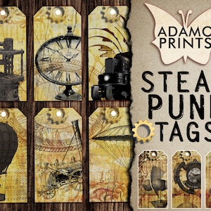 Steampunk Tags, Digital Ephemera, Collage Sheet, Printable Gift Tags, Ephemera Tags, Vintage Tags, Journal Kit, Shabby, Download