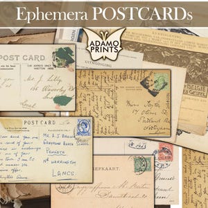 Cartes postales anciennes, écriture manuscrite, ancien affranchissement numérique, éphémères classiques, images numériques, collage numérique, art vintage