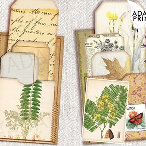 Étiquettes de poche pour kit botanique, kit de journal indésirable, étiquettes éphémères, collage, embellissements, kit de journal imprimable, album de plantes, étiquettes vintage