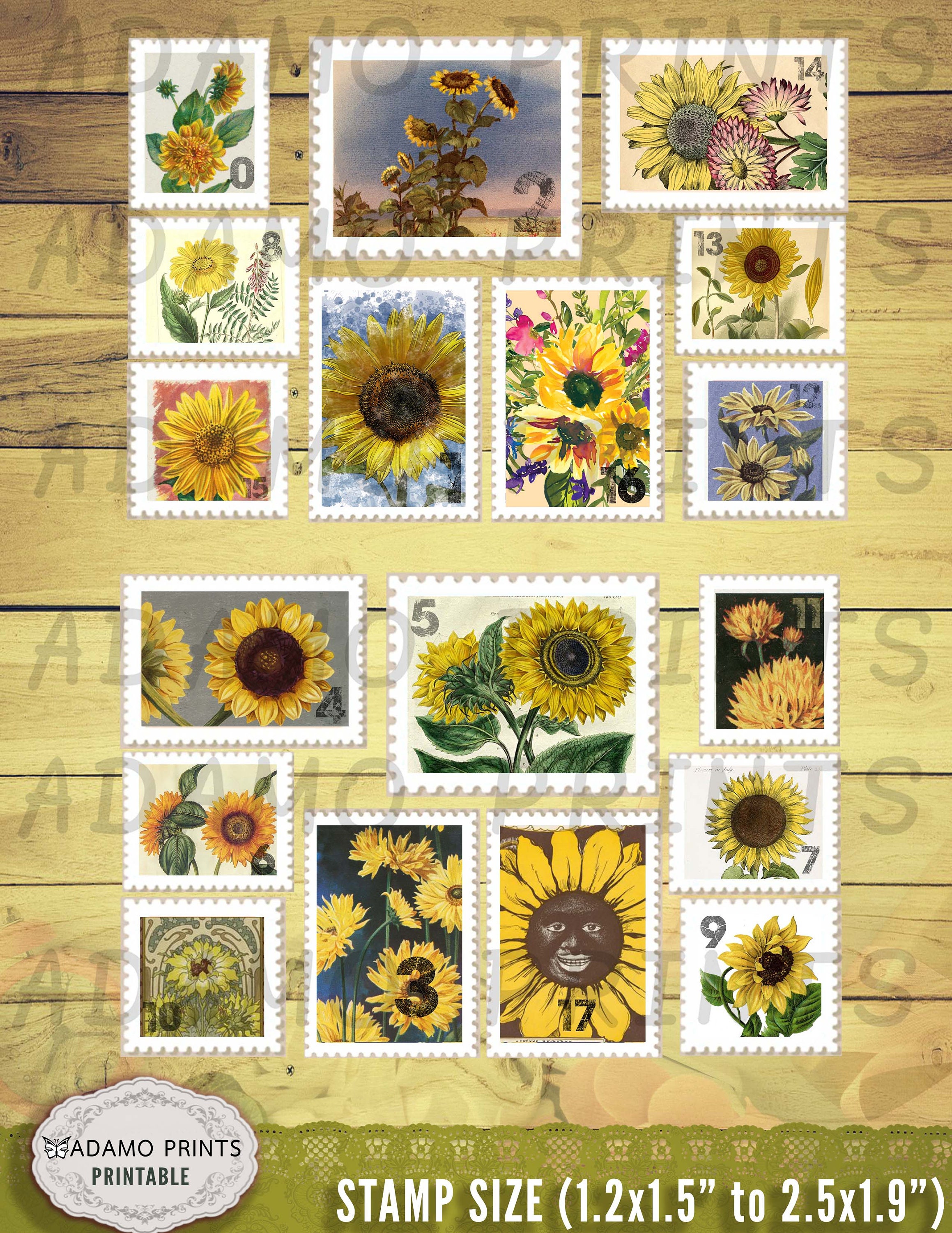 Sunflower Stamps Faux Sunflower Digital Kit Ephemera | Etsy