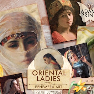 Oriental Ladies, Digital Images, Printable Images, Vintage Art, Instant Download, Digital Collage, Ephemera, Antique Art, Classics