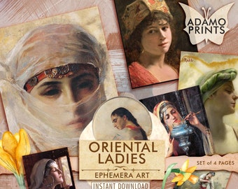 Oriental Ladies, Digital Images, Printable Images, Vintage Art, Instant Download, Digital Collage, Ephemera, Antique Art, Classics