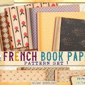 French Book Paper Pattern Set1, Cover Journal, Shabby Chic Paper, Paper Journal Kit, Wallpaper Digital, Digital Paper, Printable Background