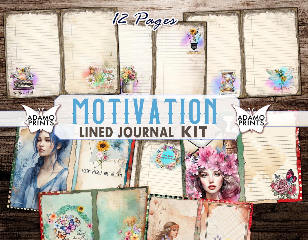 Motivation Lined Junk Journal Kit, Self Love Journaling Pages, Collage ...