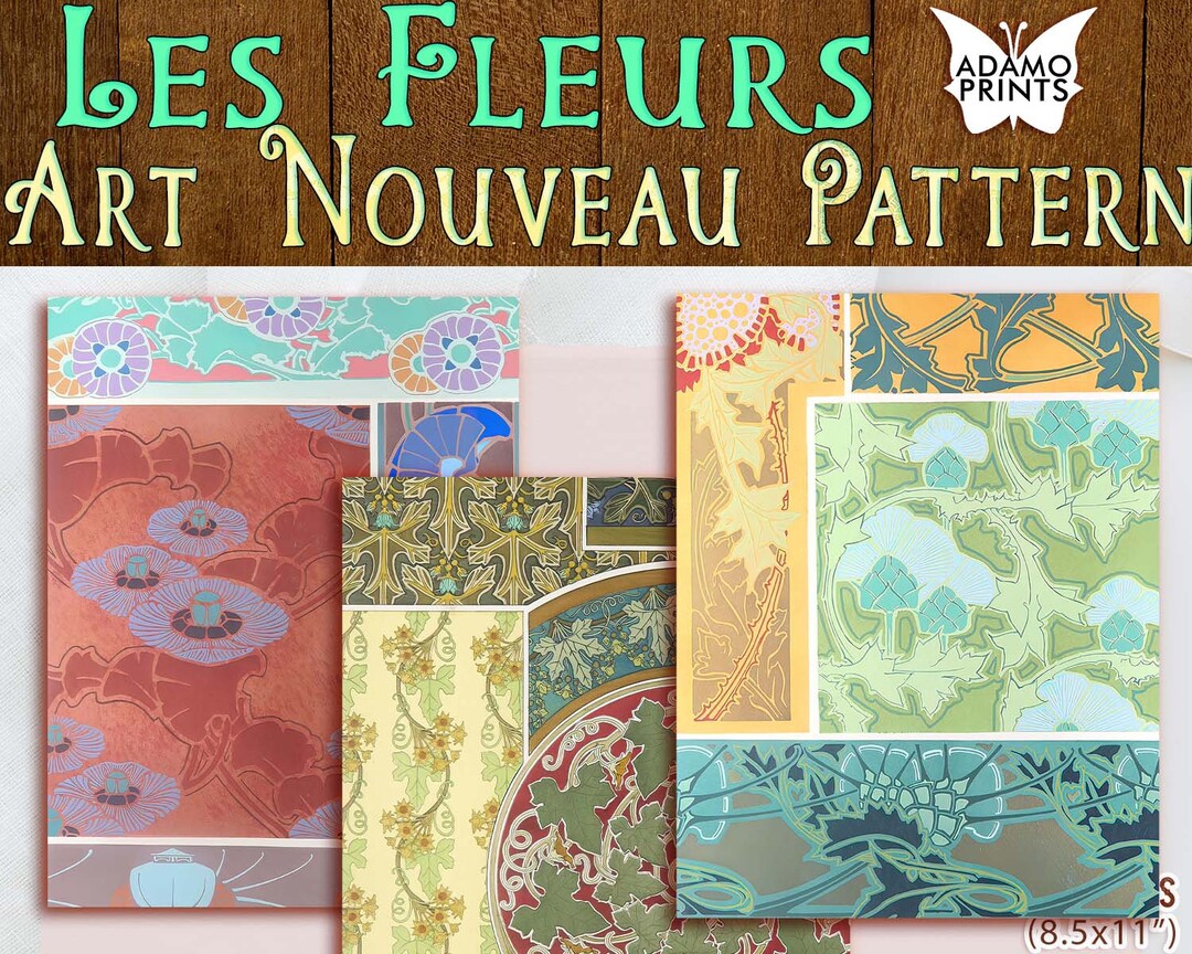 Les Fleurs Art Nouveau Pattern, Paper for Journal Kit, Wallpaper ...