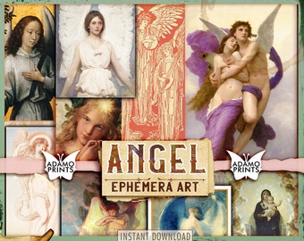Engel, Digitaldruck, Junk Journal, Vintage Kunst, Digitale Bilder, Ephemera Klassiker, Antiker Digitaldruck, Ephemera Pack, Alter Art Digital