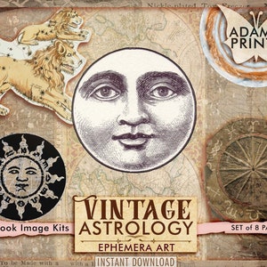 Vintage Astrology, Zodiac, Astronomy Digital Images, Vintage Art, Celestial Digital Collage, Ephemera, Antique Art, Universe, Digi Kit