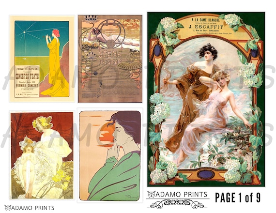 La Belle Époque Art Nouveau Women Prints, Collage Ephemera