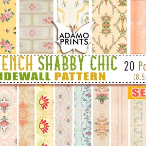 French Shabby Chic Sidewall Pattern Set1, Junk Journaling Kit, Paper for Journal Kit, Wallpaper Digital, Digital Paper, Printable Background