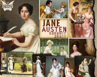 Jane Austen Regency Dress, Vintage Fashion, Digital Collage, Ephemera Art, Classic, Vintage Art, Paintings, Junk Journal, Download