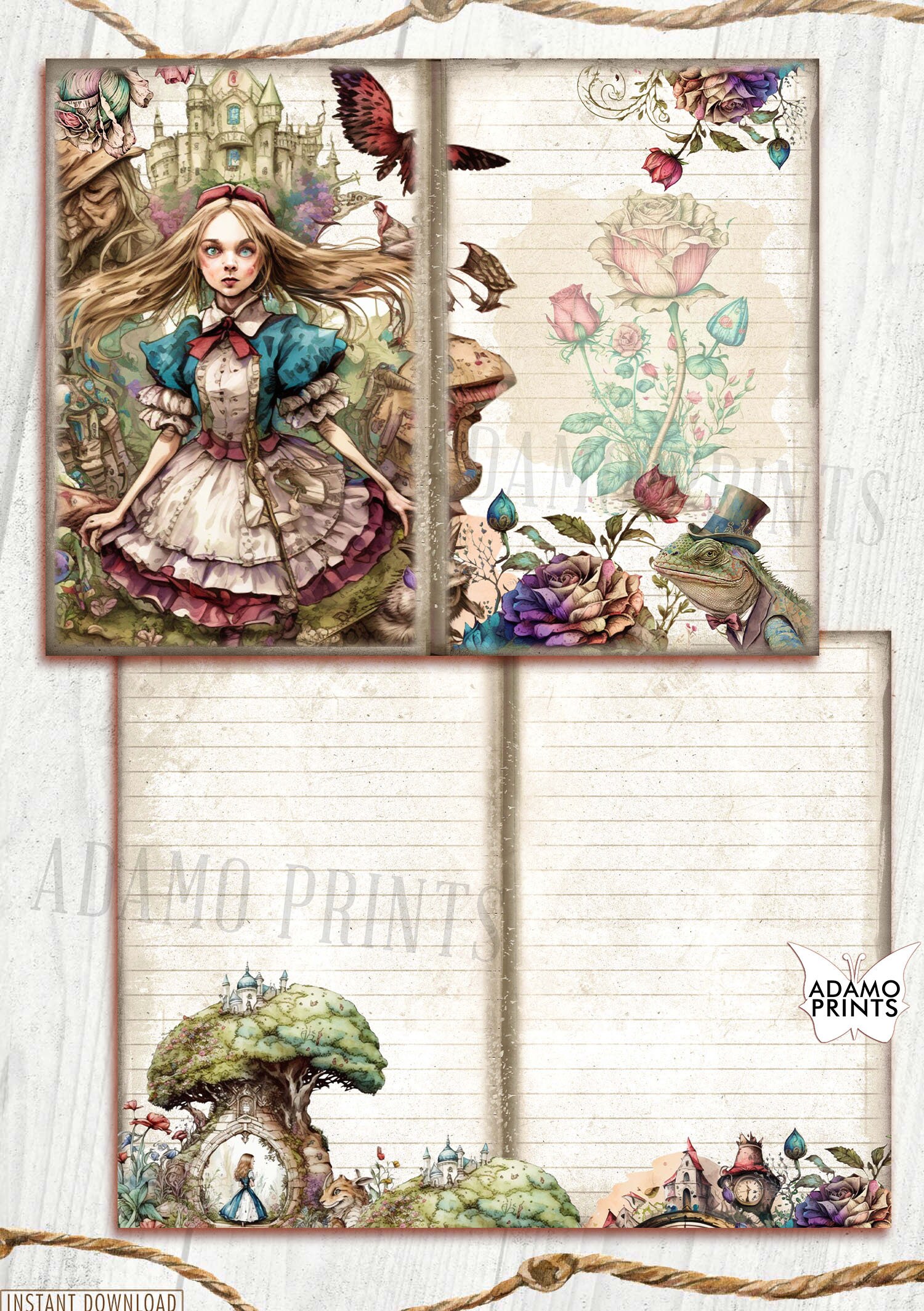 Classic Alice in Wonderland Junk Journal Kit, Alice Journal Pages ...