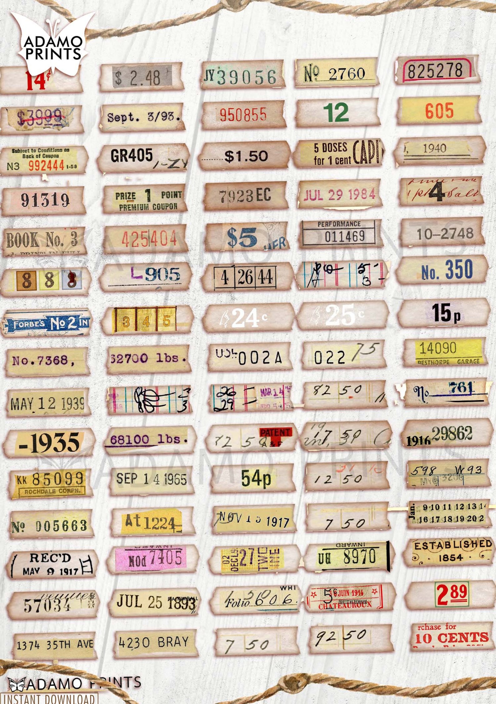 Grunge Number Label Kit, Ephemera Number, Junk Journaling Digital ...