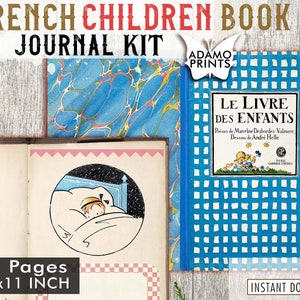 Französisches Kinderbuch, Junk Journal Kit, Journal Seite, Vintage Französisch Cartoon, digitales Bild, Vintage Kunst, Magie, Kinder Geschichte