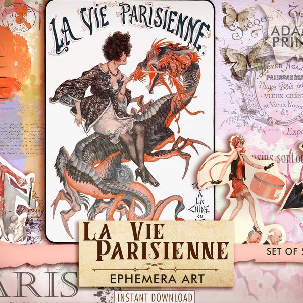 La Vie Parisienne Magazine Covers, Vintage Images, Ephemera, Digital Collage, ATC, Shabby, Printable Image, Instant Download, Magazine Cover