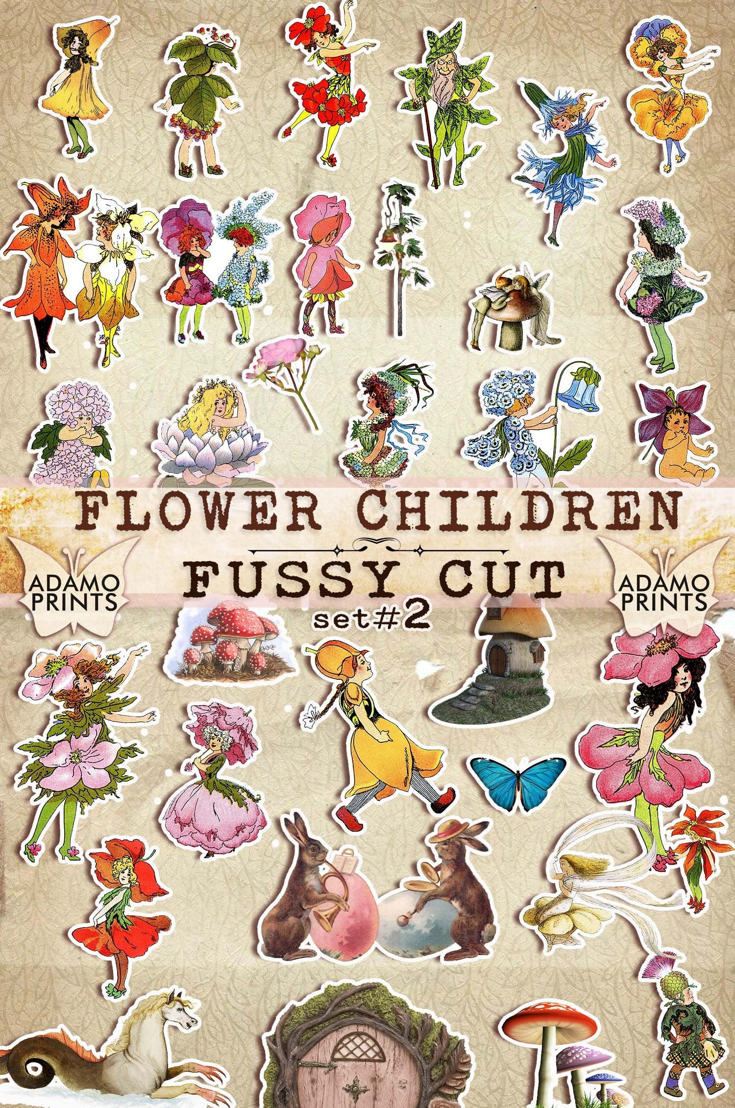 Bloemen kinderen kieskeurig uitgesneden set2, digitale fee, digitale kit,  plakboek, magie, tuin, digitale afbeeldingen, junkjournal, Ephemera-fee -  Etsy Nederland