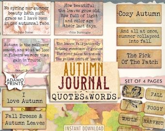 Autumn Journal Quotes & Words, Junk Journaling Words, Junk Journal, Phrases, Defination, Mixed Media, Label, Scrapbooking, Ephemera Words
