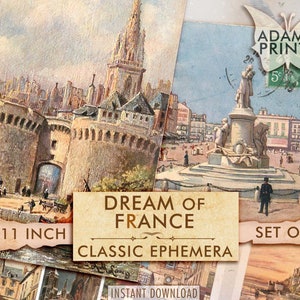 Dream of France, Travel, Digital Images, Collage Sheets, Postcard, ATC, Ephemera Classic, Vintage Art, Printable Images, Scrapbook, Download