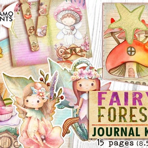 Kit de diario del bosque de hadas, Magia, Página de diario, Hada de las flores, Hojas de collage, Fantasía, Efímera, Kit de diario imprimible, Álbum de recortes, Vintage