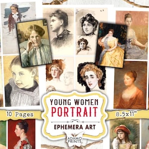Portrety młodych kobiet, kobiety cyfrowe, szkice sztuka vintage, kobiety vintage, efemeryda klasyczna, kobiety w albumie, malarstwo kobiet wiktoriańskich