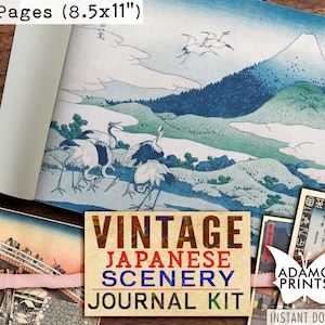 Kit de diario de paisajes japoneses vintage, página de diario, paquete de diario asiático, kit de diario basura digital, diario efímero, álbum de recortes Japón Vintage