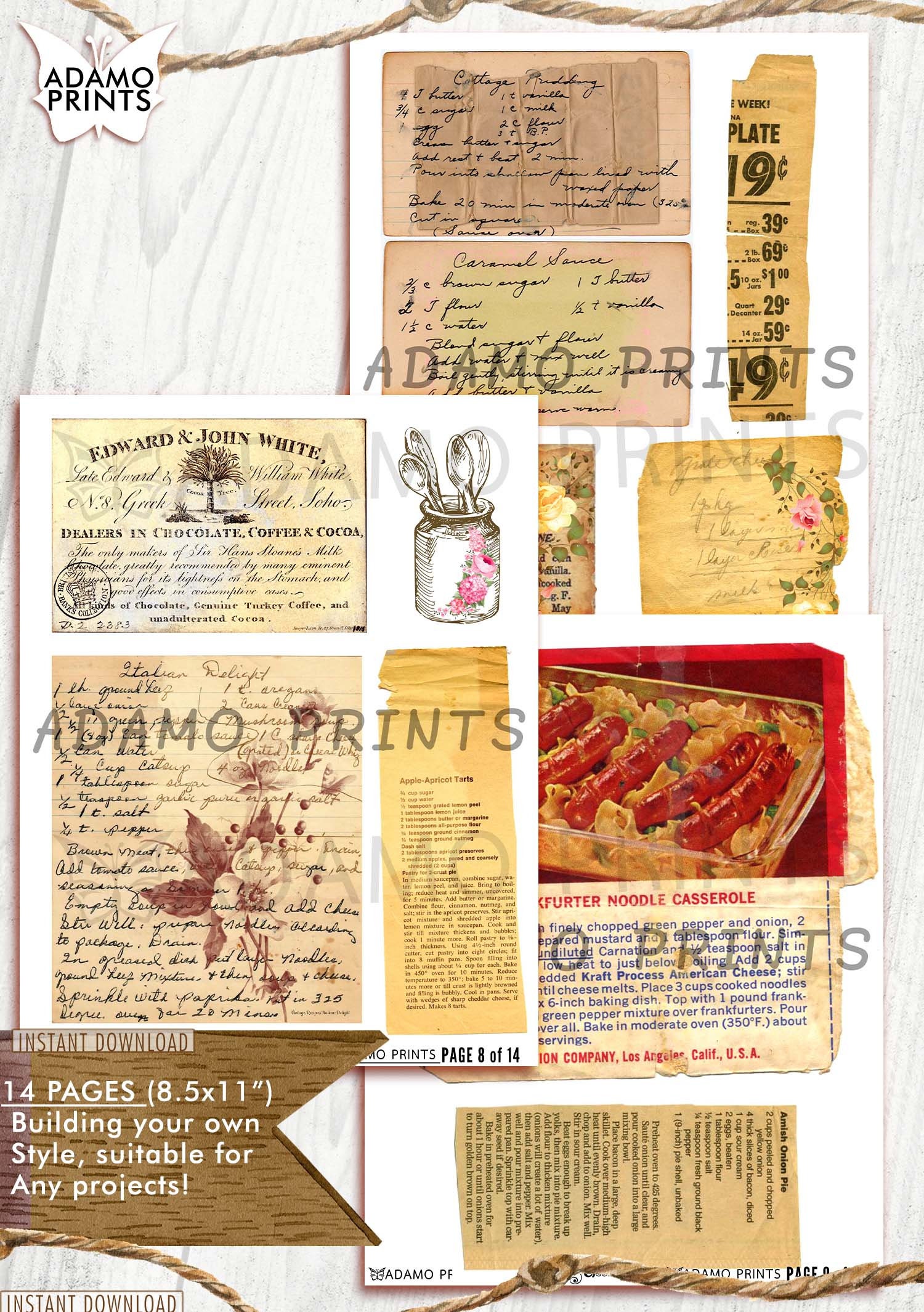 Shabby Recipe Ephemera Pack Food Ephemera Printable Images - Etsy
