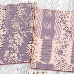 French Purple Floral Textil, Blume, Papiermuster, Schäbiges Papier, Paper Journal Kit, Wallpaper Digital, Digitales Papier, Printable Hintergrund