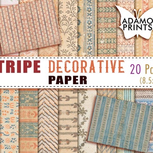 Papier décoratif à rayures, Français, Papier à motifs, Papier minable, Carnet de notes en kit, Papier peint numérique, Papier numérique, Arrière-plan imprimable