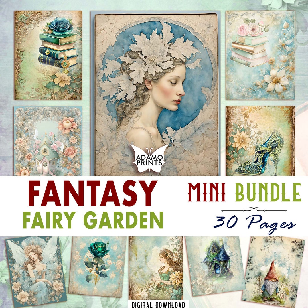 Fantasy Mini BUNDLE Fairy Garden Junk Journal Paper, Vintage Printable ...