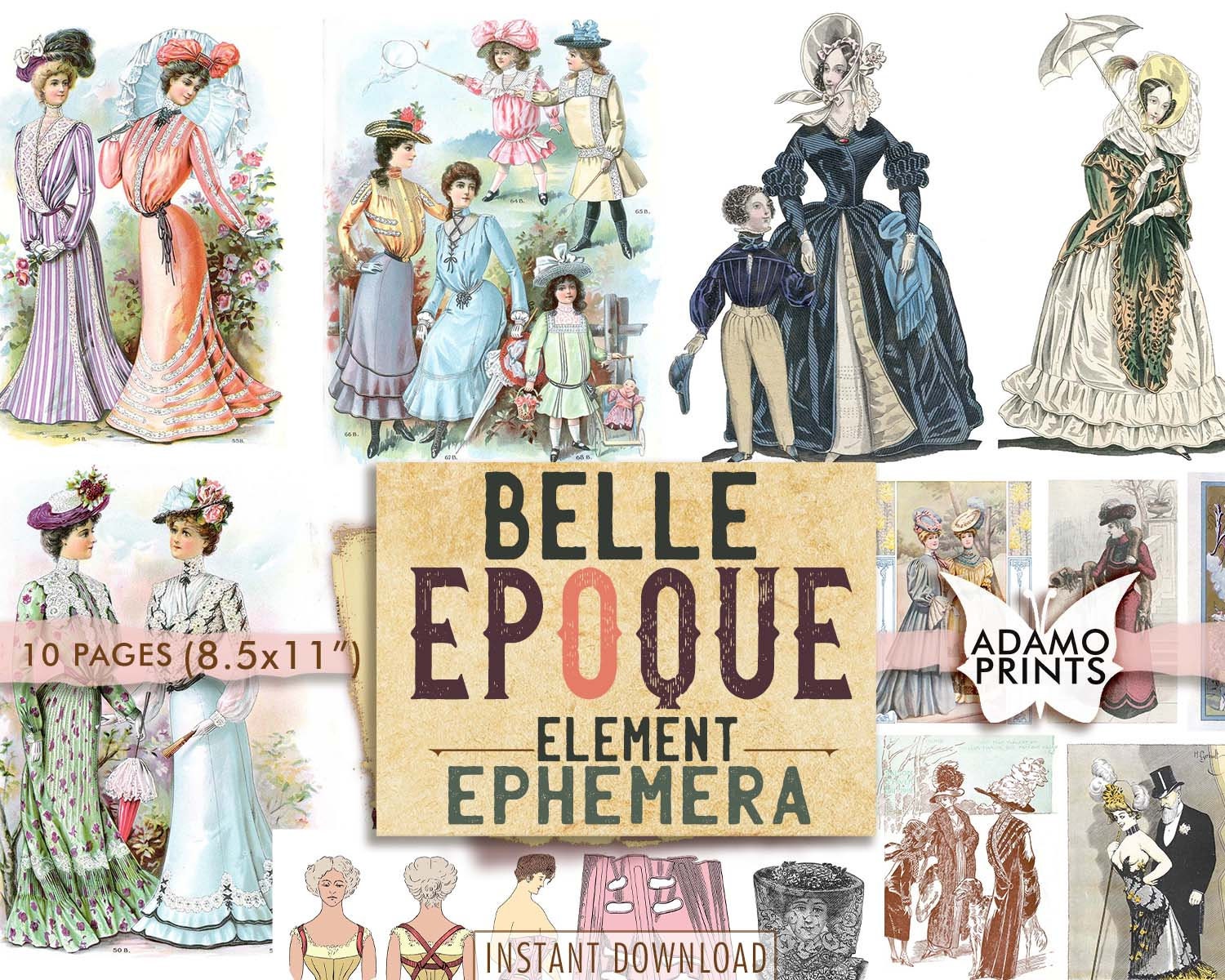 Belle Époque Elements, French, Vintage Edwardian Fashion Lady, Victorian,  Vintage Photo, Collage, Ephemera Classic, Junk Journal Kit -  Portugal