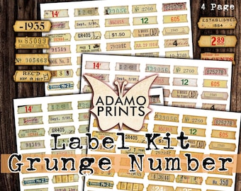 Grunge Number Label Kit, Vintage Ephemera (Digital Download)