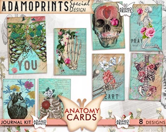 Anatomy Cards, Digital Images, ATC, Skull, Rose, Digital Ephemera Classics, Printable Images, Vintage Art, Digital Collage, Scrapbook Kit