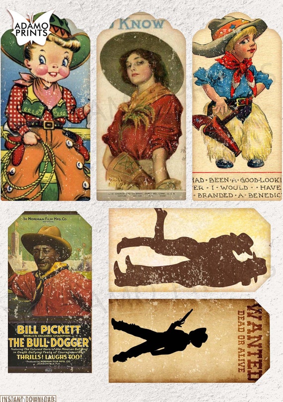 Cowboy Junk Journal Kit, Journal Page, Fussy Cut, Tags, Wild Cowboy Junk Journal Kit, Journal Page, Fussy Cut, Tags, Wild