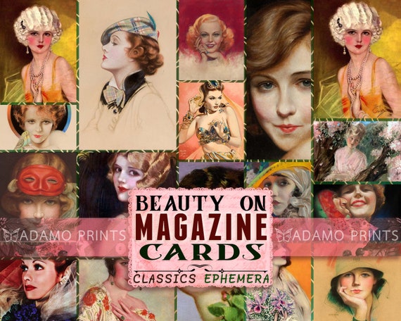 Beauty on Magazine Cards, Digital Images, ATC, Old Magazines, Women,  Printable Images, Ephemera Classics, Journal Pages, Vintage, Download 