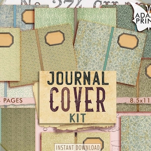 Journal Cover Kit, Grunge, Green, Junk Journal Kit, Vintage Book Cover, Ephemera, Collage, Digital Image, Embellish Digital, Paper Pack