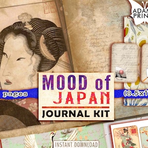 Kit de diario de estado de ánimo de Japón, página de diario japonés, paquete de diario asiático, kit de diario basura digital, diario de efímeras, álbum de recortes Japón Vintage