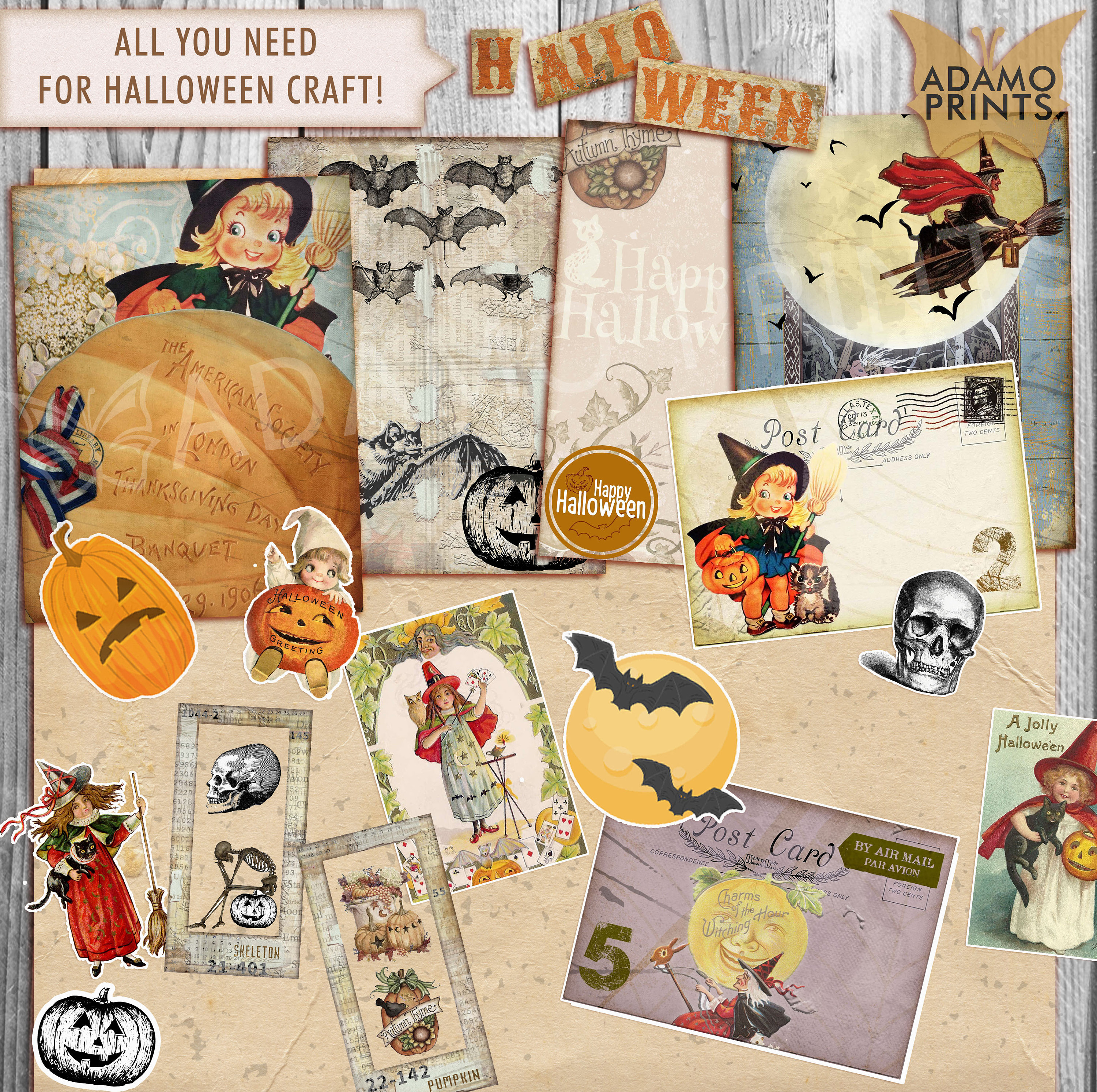 Mega Bundle Halloween Spooky, Junk Journal Kit, Tags, Specimen Card ...