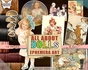 All About Dolls, Children Vintage Toys, Junk Journal, Ephemera Classic, Digital Image, Scrapbook Ephemera, Digital Collage, Printable Images