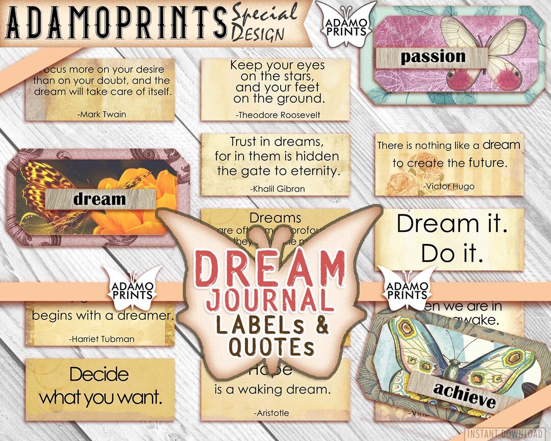 Dream Journal Labels & Quotes, Layered Labels Kit, Junk Journaling Kit ...