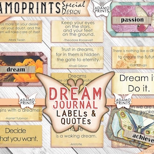 Etichette e citazioni per diario dei sogni, kit di etichette a strati, kit per diario spazzatura, documenti per collage, fogli di collage, Shabby Chic, Collage Ephemera
