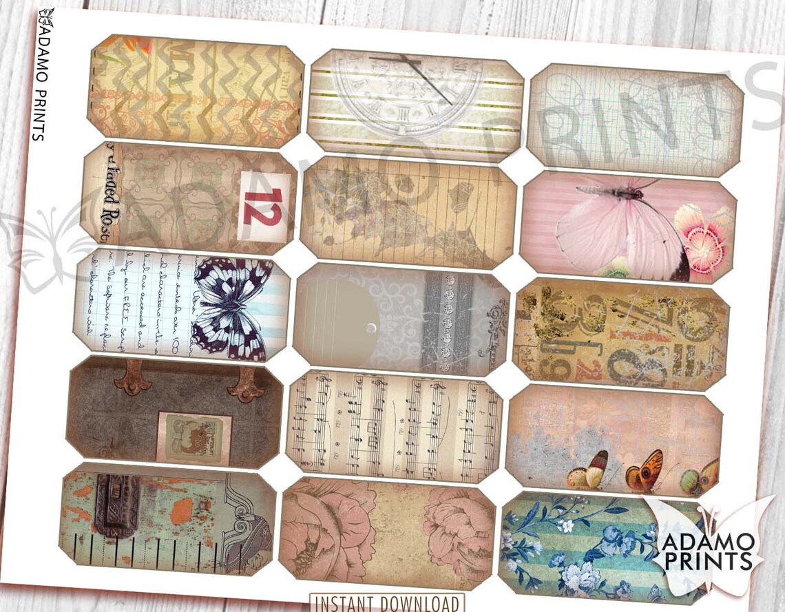 Vintage Script Label Tag Kit: Printable Collage Ephemera (PDF) - Etsy