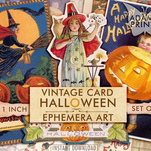 Vintage Card Halloween, Halloween Digital Art, Halloween Cards, Collage Sheet Halloween, Vintage Cards, Scrapbook, Halloween, ATC, Download