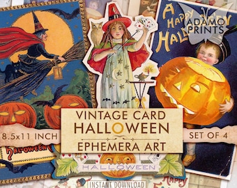 Vintage Card Halloween, Halloween Digital Art, Halloween Cards, Collage Sheet Halloween, Vintage Cards, Scrapbook, Halloween, ATC, Download