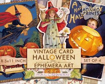 Vintage Karte Halloween, Halloween Digital Art, Halloween Karten, Collage Sheet Halloween, Vintage Karten, Scrapbook, Halloween, ATC, Herunterladen