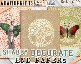 Shabby Decorate End Papers, Grunge Digital Paper, Junk Journaling Kit, Paper for Journal Kit, Wallpaper Digital, Digital Paper, Flower Print