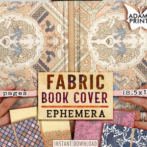 Vintage Fabric Book Cover Ephemera: Junk Journal Kit (Digital Image)